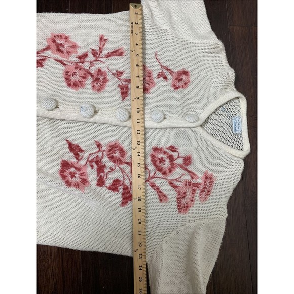 VTG 50s Carol Brent Cardigan Sweater Hand Painted Floral Granny Cottage Core L - Picture 12 of 16